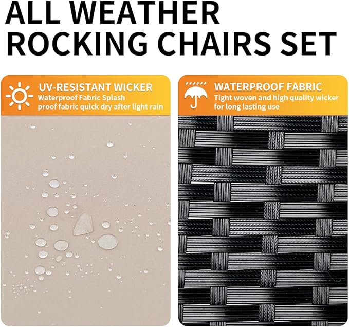 Patio Furniture Set,Wicker Bistro Set 3 Pieces Outdoor Furniture,Rattan Table and Patio Chairs Set for Balcony,Yard,Porch and Deck（Khaki