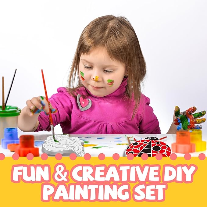 Stepping Stones Painting Kit for Kids Ages 4-12 - 5 Pack Paint Your Own Garden Stones with Butterfly, Unicorn & Ladybug Designs, Outdoor Art & Craft Activity Set, Creative Summer Gift for Boys & Girls