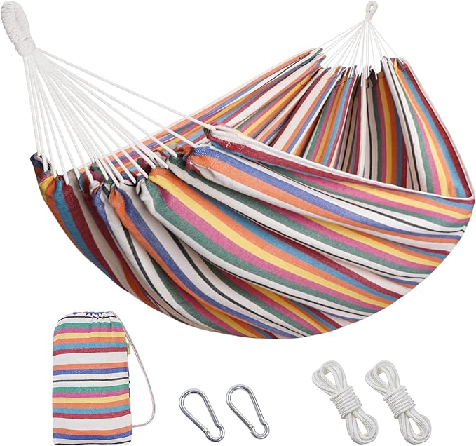 INNO STAGE 2 Persons Hammock with Tree Straps - Brazilian Double Hammock, Portable Hanging Camping Bed for Patio, Backyard, Porch, Outdoor and Indoor Use Soft Cotton Carrying Bag, XX-Large
