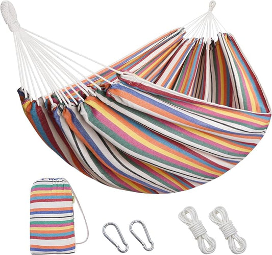 INNO STAGE 2 Persons Hammock with Tree Straps - Brazilian Double Hammock, Portable Hanging Camping Bed for Patio, Backyard, Porch, Outdoor and Indoor Use Soft Cotton Carrying Bag, XX-Large