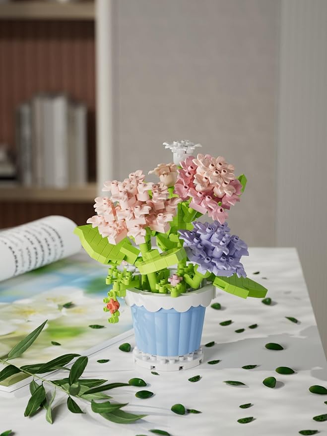 Carnation Mini Flower Potted Bonsai Building Toy Blocks Particle Flower Botanical