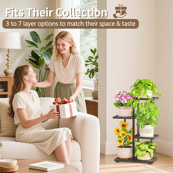 LASZOLA 3 Tier Plant Stand Indoors Outdoors for Large Heavy Duty Planter, Black Metal Tall Flower Holder Rack with Multiple Shelf for Modern Patio Corner, Vertical Organizer, Weather Resistant Bracket