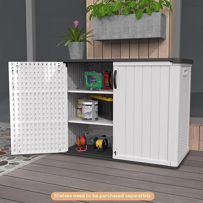 Patiowell 26 Cu.ft Plastic Outdoor Storage Cabinet, Lockable Waterproof Horizotal Storage Shed, Tool Box for Patio, Garden Tools, Garbage Cans, Pool Supplies, Easy Assembly, White(Not Include Shelves)