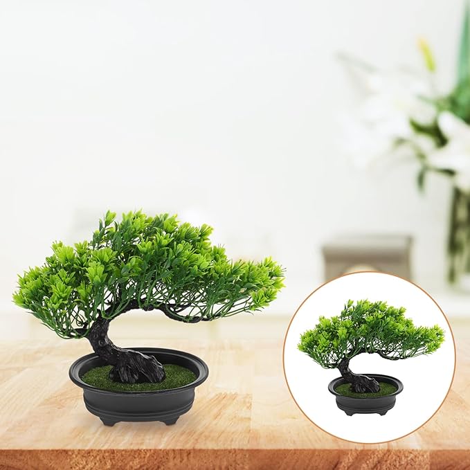 Hemoton Artificial Bonsai Tree Artificial Pine Tree Christmas Party Decoration Bonsai Home Décor Fake Plants for Wall Farmhouse Room Décor 12.59x9.44 Green Fake Bonsai Fake Tree