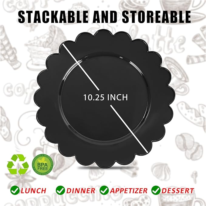 SUT 72 PSC Black Plastic Plates, Plates Disposable Heavy Duty, Black Disposable Dinner Plates, Plastic Plates for Party, 10.25inch Plastic Dinner Plates for Party,New Year,Halloween