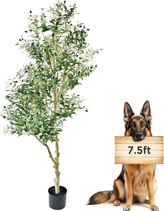 Artificial Olive Tree 7.5FT Tall Olive Tree Indoor Floor Plant with 2836 Leaves Lush Large Artificial Plant Room Decor Faux Olive Plant for Corner Bedroom Livingroom Patio Office