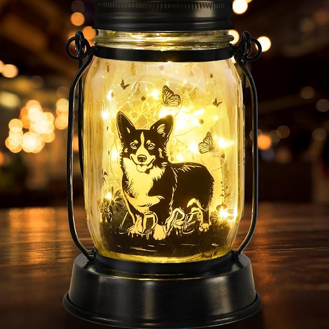 Corgi Gifts for Women/Men Corgi Solar Lanterns Dog Mom Birthday Dog Lovers Lantern Pet Loss Pet Memorial Lights Solar Garden Decoration for Yard, Patio,Backyard,Porch Torches