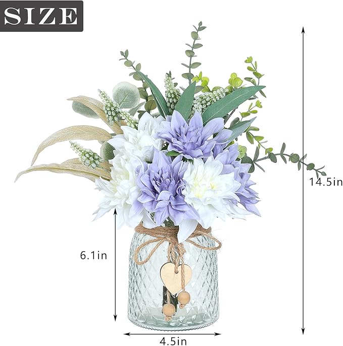 Faux Flowers with Vase,Artificial Silk Flowers in Vase, Fake Plant Eucalyptus and Willow,Flower Arrangement for Home Farmhouse kitchen Dining Table Centerpiece Decorations Table Decor (Dusty Purple)