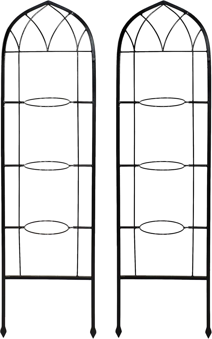 Sunnydaze Steel 2-Piece Arched Garden Trellis for Climbing Plants with 3 Folding Flowerpot Supports - 48-Inch
