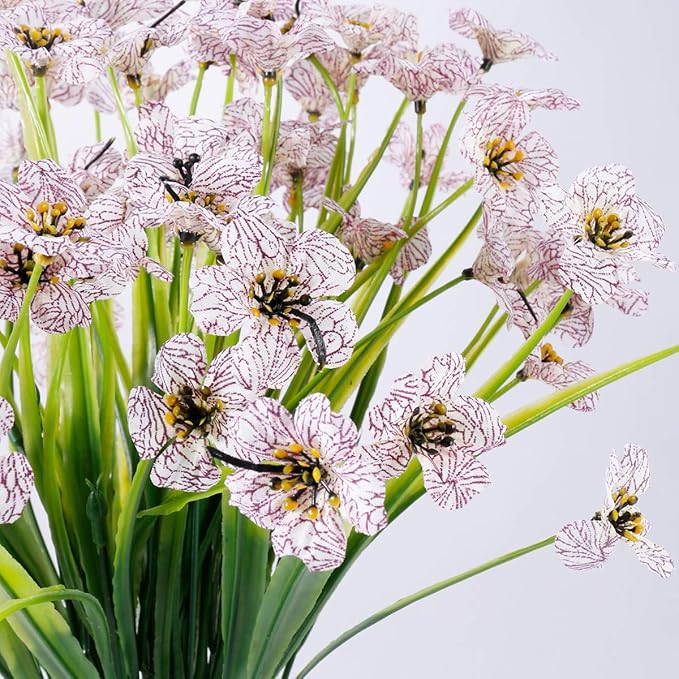 12 Bundles Artificial Flowers Outdoor UV Resistant Fake Flowers No Fade Plastic Plants Garden Porch Window Box Decorating (White)