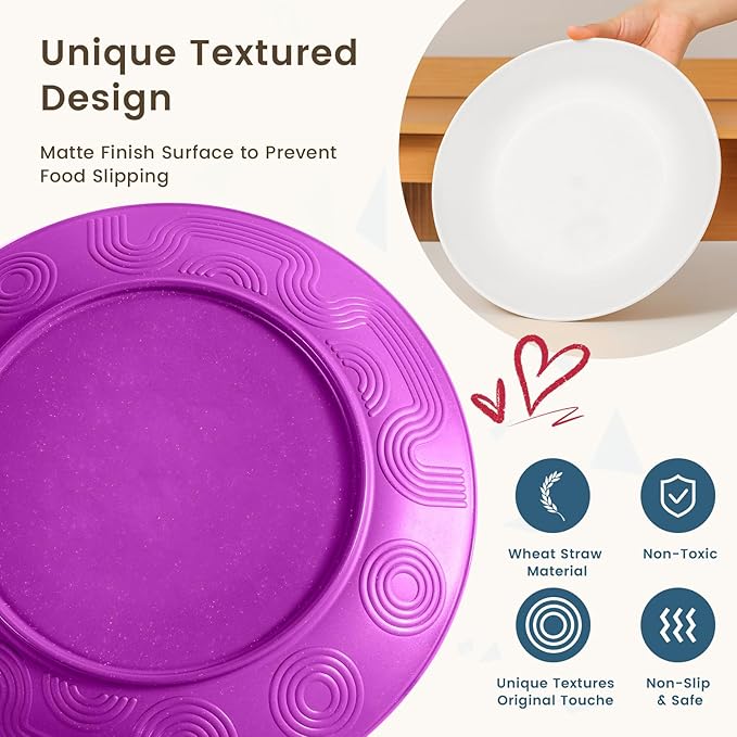 Homienly 40-Piece Wheat Straw Dinnerware Set, Reusable Plates and Bowls Sets, Alternative to Plastic Dishes Set-Dinner Plates with Textured Pattern, Bowls, Cups, Dishwasher Safe - Pink Flower