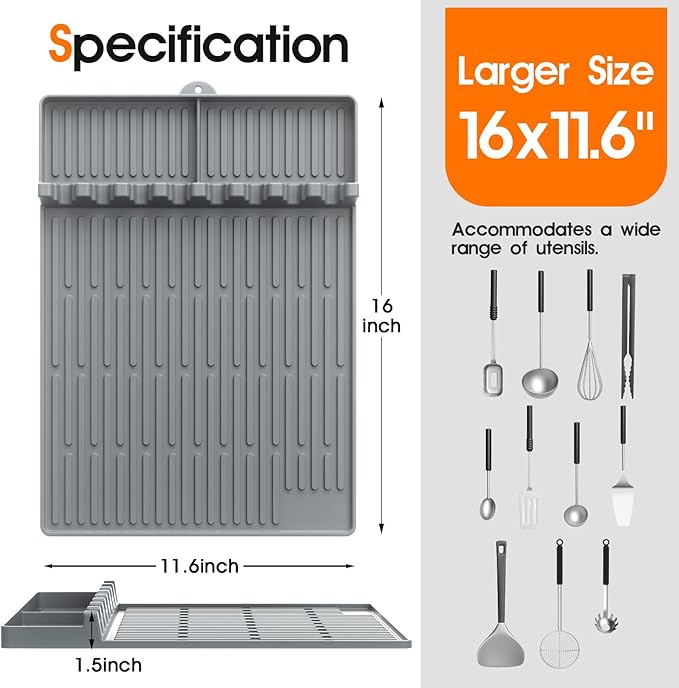 Silicone Griddle Tool Mat for Blackstone, 16"x11.5" Easy to Clean Heat Resistant Non-Stick Antislip Spatula Mat Griddle Accessories for Outdoor Grill BBQ Cooking Kitchen Counter (Gray)