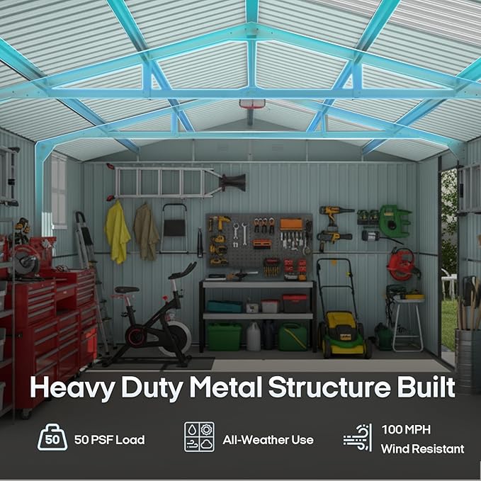 Outdoor Storage Shed 13x20 FT, Sheds & Outdoor Storage Clearance - Metal Garage Shed for Car, Truck, Bike - Backyard Tool House Building with 2 Windows and 2 Translucent Panels