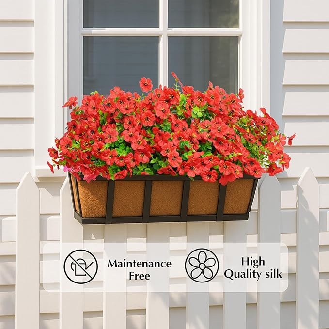 Artificial Flowers for Outdoors, 12 Bundles Outdoor Faux Plants,Uv Resistant Artificial Fake Flowers Plants, Realistic Spring Decor for Porch, Patio, Yard (Red)