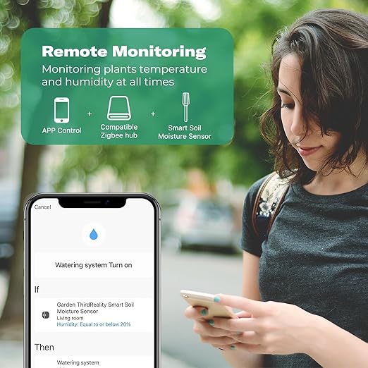 THIRDREALITY Smart Soil Moisture Sensor 2Pack,Zigbee hub Needed,Capacitive Probe,Moisture/Temperature Meter for Garden Planting,Compatible with Homey,Hubitat, SmartThings,Home Assistant