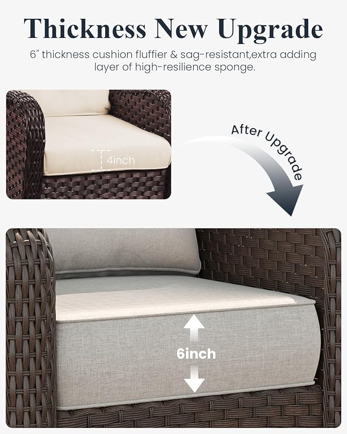 LayinSun 9 Piece Wicker Outdoor Furniture Set with 6-inch Comfy Cushions, High Back Patio Furniture Set with Swivel Rocking Chairs and Side Table