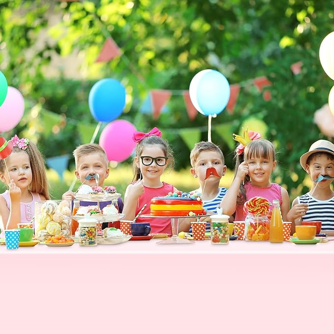 2 Pack Rectangular Disposable Light Pink Tablecloth, Light Pink Plastic Table Cloths for Parties Disposable, 54x108 in Waterproof Tablecloth for Birthday Party Baby Shower Picnic Valentines