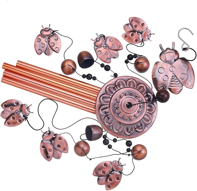 Ladybug Wind Chimes Outdoor Decor - with 4 Tubes 6 Bells 7 Ladybugs 36In Waterproof Mobile Romantic Wind Catcher Ladybug Windchimes for Home, Xmas Mom Gifts, Festival, Balcony, Garden Decoration