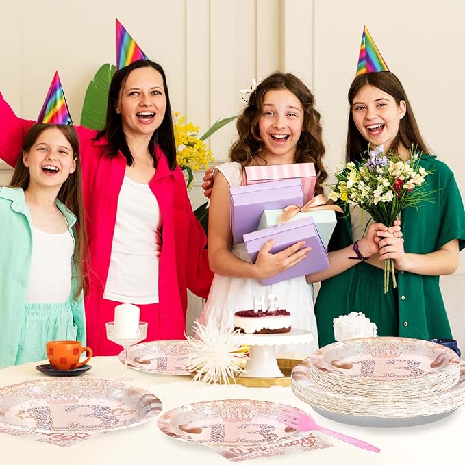 96 Pcs Rose Gold 13th Birthday Party Supplies 13th Birthday Plates and Napkins Tableware Sets Happy 13th Birthday Decorations Favors for Girls 13 Year Old Birthday Official Teenager Party Serves 24