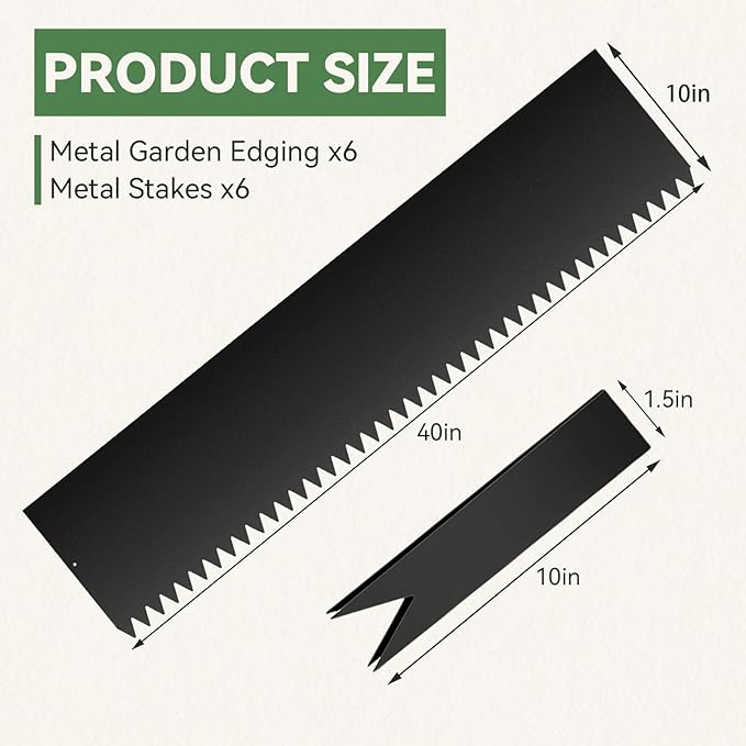 6PCS 10 inch Steel Landscape Edging Kit - 40" L x 10" H Each (20ft Total) Galvanized Steel Edge for Lawn Yard- No-Dig Hammer-in Heavy Duty Metal Edging Border with 6 Clips…