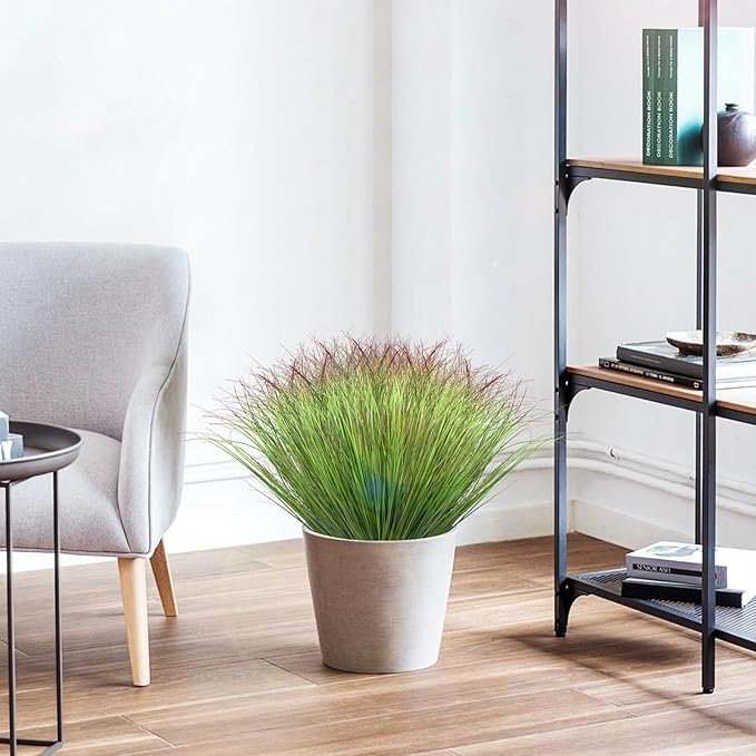 40 Bundles Fake Grass Plants Artificial Plants Outdoor Faux Plants Tall Shrubs Wheat Grass Greenery Stems UV Resistant Onion Grss for Outside Planters Indoor Room Vase Home Decor（Green Red Tail）