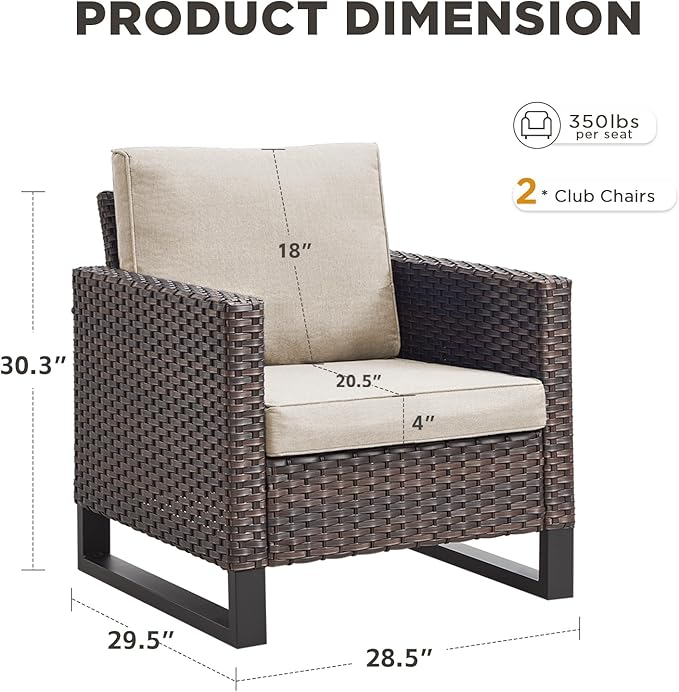Wicker Outdoor Patio Chairs Set of 2-High Back Rattan Patio Club Chairs with Thickened Cushions Wide Armrest All Weather Patio Furniture Set for Deck Porch Balcony(Brown/Beige)