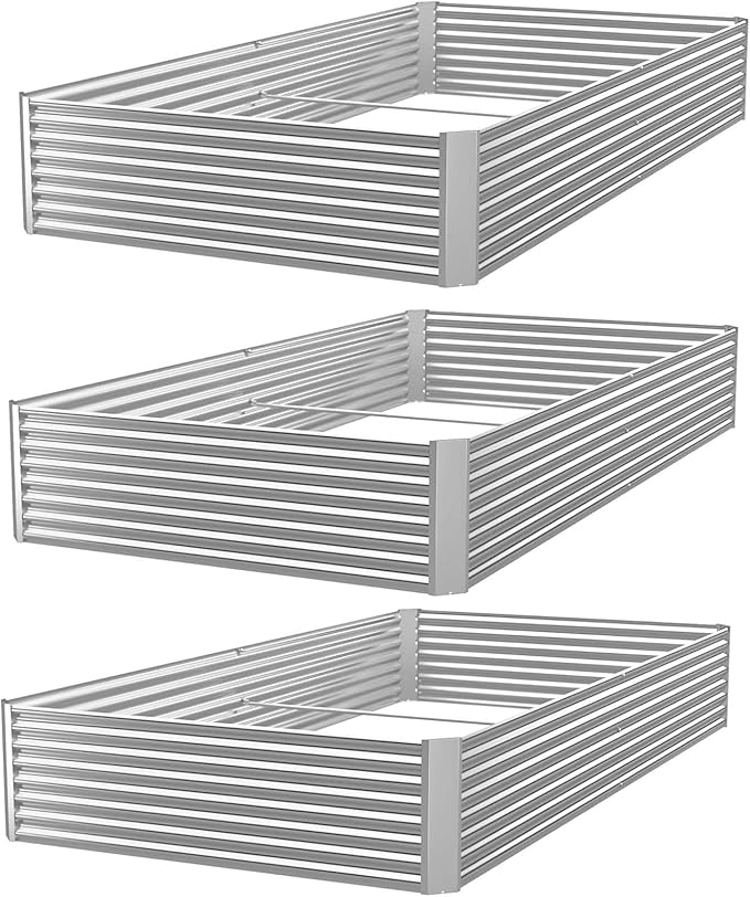 FRIZIONE 3pcs 8x4ft Galvanized Raised Garden Bed Outdoor,Above Ground Garden Bed for Vegetable,Metal Raised Beds for Flower,Steel Raised Beds for Gardening