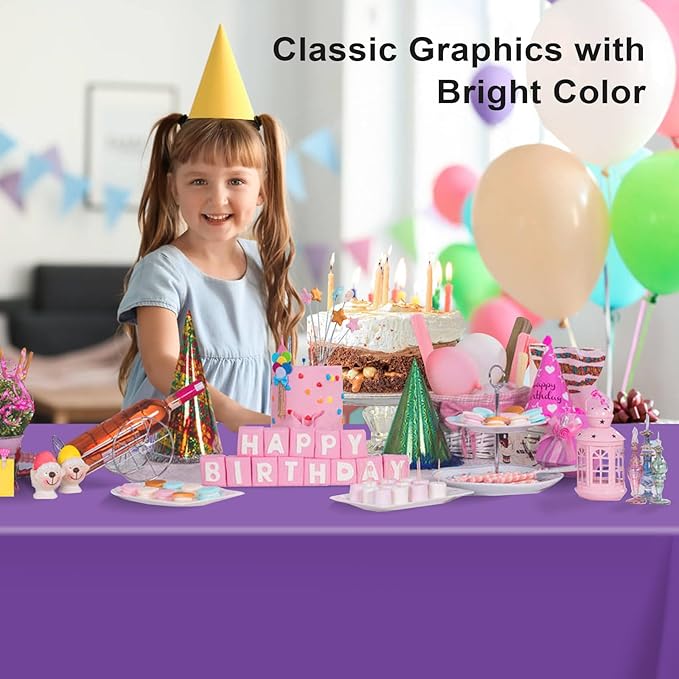 6 Pack Purple Tablecloth, Rectangular Plastic Table Cloths for Parties Disposable, 54x108 in Waterproof Tablecloth for Birthday Party Baby Shower Picnic Valentines