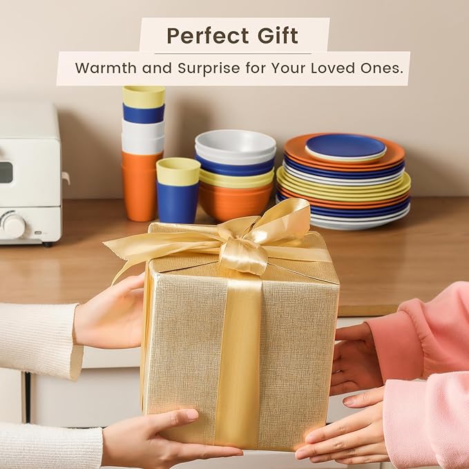 Homienly 40-Piece Wheat Straw Dinnerware Sets, Unbreakable Reusable Dinnerware Set, Service for 8, Kitchen Cups Plates and Bowls Set, Dishwasher Microwave Safe Dishes Set for Camping, Party - Mondrian