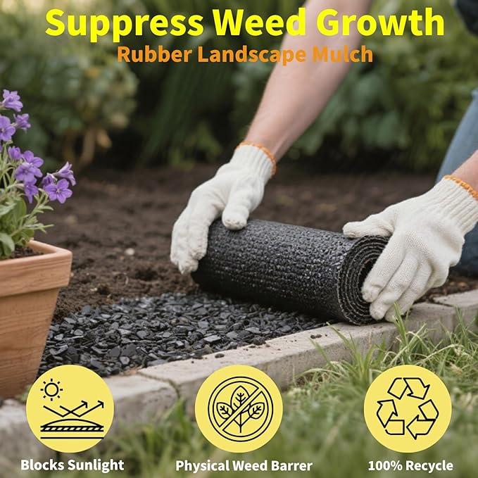 6ft x 2ft Recycled Rubber Mulch Mat, Narrow Rubber Garden Strip for Landscaping, Tree Rings, Pathway Edging, Weed Barrier, Eco-Friendly Ground Cover, Easy to Cut & Install