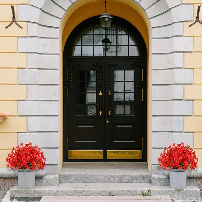 15 Bundles Artificial Flowers UV Resistant Outdoor Plants No Fade Faux Plastic Shrubs Fake Silk Flowers Window Box Garden Porch Home Decoration (Morning Glory Red)