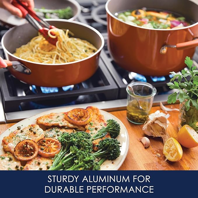 Rachael Ray Cucina Nonstick Cookware Pots and Pans Set, 12 Piece, Pumpkin Orange