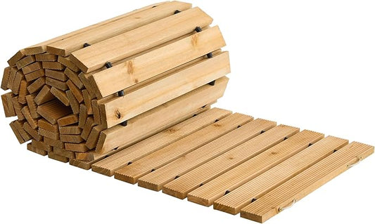 FILWH Wooden Garden Pathway Outdoor Roll-Out Walkway Weather-Resistant Fir Wood Curved or Straight Boardwalk Decorative Garden for Backyard,Beach,Wedding Party Pathways (Natural, 12FT Straight)