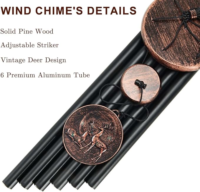 Wind Chimes for Outside, Vintage Deer Deep Tone Wind Chime Outdoor Clearance, Patio Porch Balcony Decoration, Garden Hanging Decor Gifts for Women Mom Grandma (32" Deer)