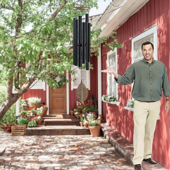 Wind Chimes Outside Deep Tone, 45 in WindChimes Large with 6 Heavy Tubes, Large Deep Tone Wind Chime Outdoor for Garden Hanging Décor,Sympathy Gifts, Black