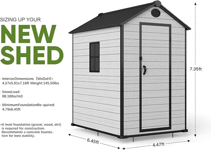 4 x 6 FT Shed Resin Outdoor Storage with Floor, 230 cuft Plastic Shed with Window and Lockable Door for Garden, Backyard, with Wood Texture, Grey