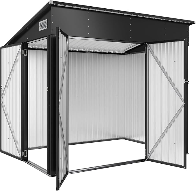 Aoxun 7.5'x4' Triple Door Shed Outdoor Storage Shed with Three Lockable Door for Easily Accessing Metal Storage Cabinet with Slopping Roof for Tools Bicycles Storage for Garden, Backyards (Black)