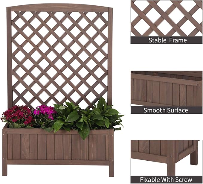 Aivituvin Planter with Trellis Raised Garden Bed Large Garden Box Outdoor for Flower Standing Vertical Lattice Panels for Vine