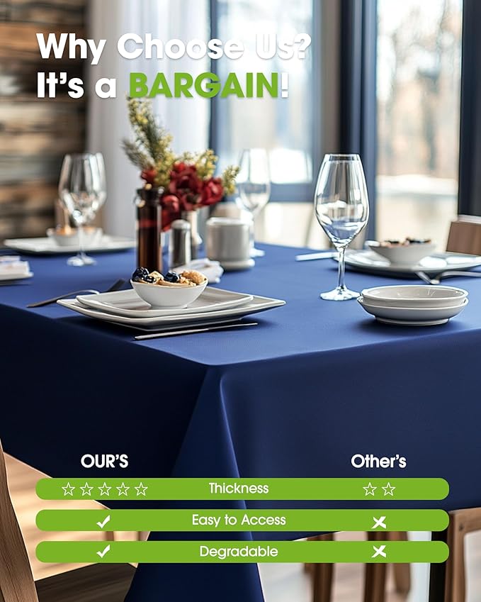 Pureegg Plastic Table Cloth Disposable 8 Pack, 54 x 108 Inch Table Cloths, Graduation Decorations Class of 2025, Graduation Party, Tablecloths, Rectangle, Plastic Cover, Leakproof & Sturdy, Navy Blue