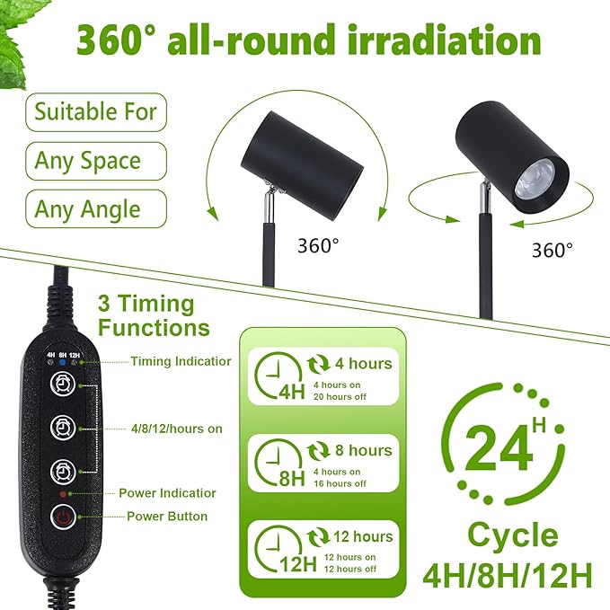 HMVPL 40W Grow Lights Stand for Indoor Plants Full Spectrum, Standing Plant Light for Indoor Growing with COB Plant Light Bulb, 4/8/12H Timer, Tall Growth Floor Lamp for Large Plant (6 Level Height)