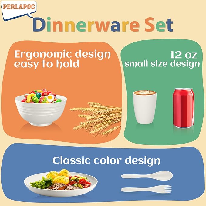 Wheat Straw Dinnerware Sets Service for 4 - Plates and Bowls Sets 20-Piece with Dinner Plate, Cereal Bowls and Cups, Microwave & Dishwasher Safe - White