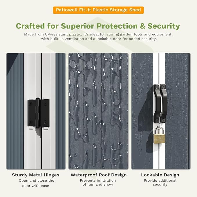 Patiowell Outdoor Storage Shed 5x3 FT, Plastic Garden Organizer Cabinet with Lockable Doors & Strong Roof for Patio Furniture, Pool Accessories, Lawn Tools, Dark Grey