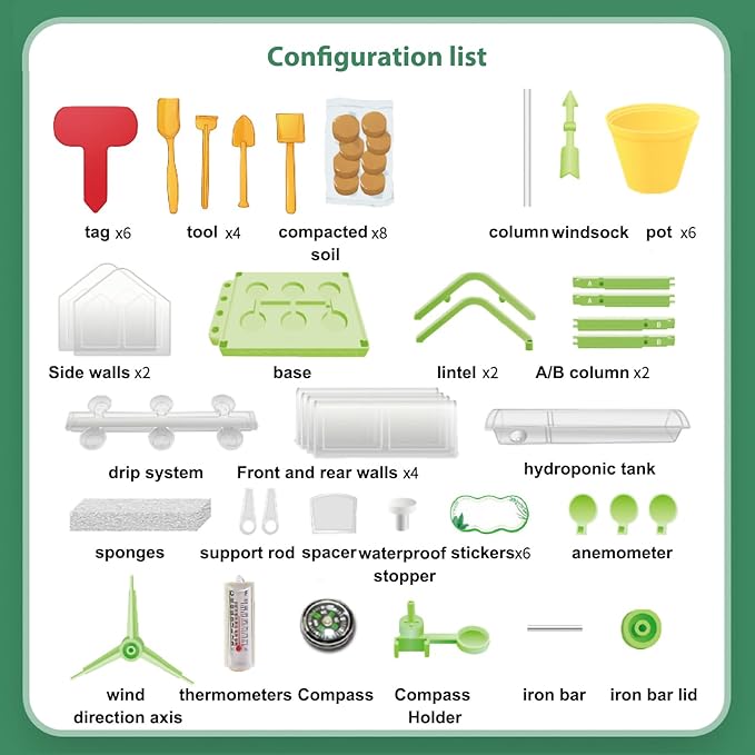 Kids Gardening Greenhouse Growing Kit with Weather Observation Kids Terrarium kit Science Educational DIY Indoor Plant Toy