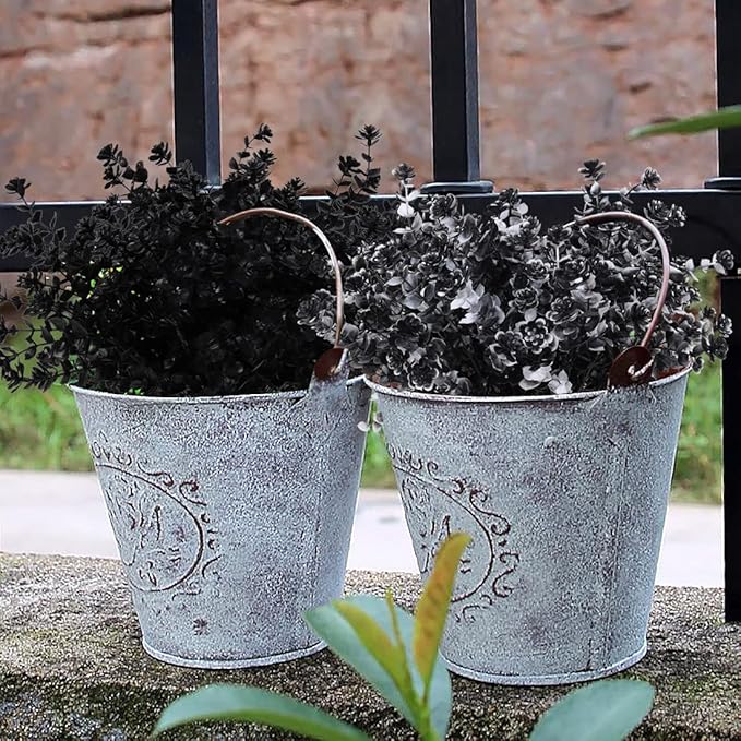 Black Artificial Flowers, Fake Outdoor UV Resistant Plants Faux Plastic Greenery Shrubs Indoor Outside Hanging Planter Home Kitchen Office Wedding, Garden Decor (White+Black)