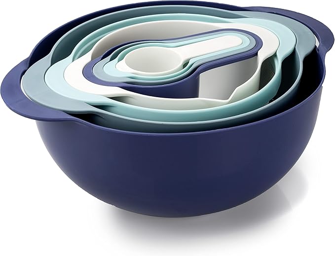 COOK WITH COLOR 8Pc Nesting Bowl Set, Teal - Includes 2 Mixing Bowls, Colander, Sifter, 4 Measuring Cups, Polypropylene, Dishwasher Safe, BPA Free