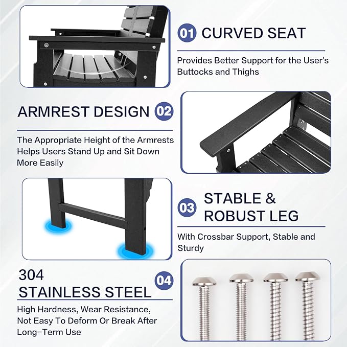 Outdoor Bench Weatherproof - HDPE 2-Person Garden Bench with Cup Holders, Bench Furniture with Backrest and Armrests, 700 lbs Capacity, Patio Park Bench for Front Porch Backyard Park (Black)