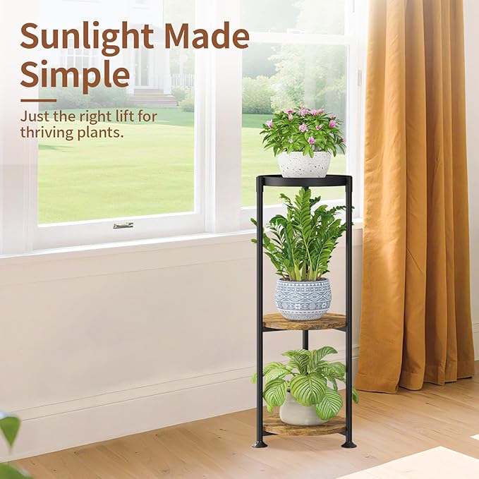 LASZOLA 3 Tier Black Plant Stand Indoor for Large Tall Heavy Duty Flower Planter, Metal Vertical Multi Level Rack for Narrow Floor Corner, Sturdy Round Holder Organizer, Modern, Mid Century, Farmhouse