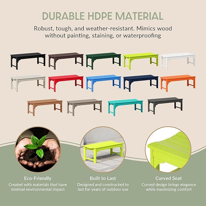 WestinTrends Malibu Outdoor Bench, All Weather Resistant Poly Lumber Backless Patio Garden Bench, Adirondack Curved Bench Seat for Comfort, Lime