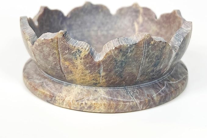Lotus Carved Stone Bowl with Small Amethyst, Rose Quartz, Citrine Crystals and Air Plant – Mindfulness Decor for Yoga Meditation Enthusiasts, Crystal Collector