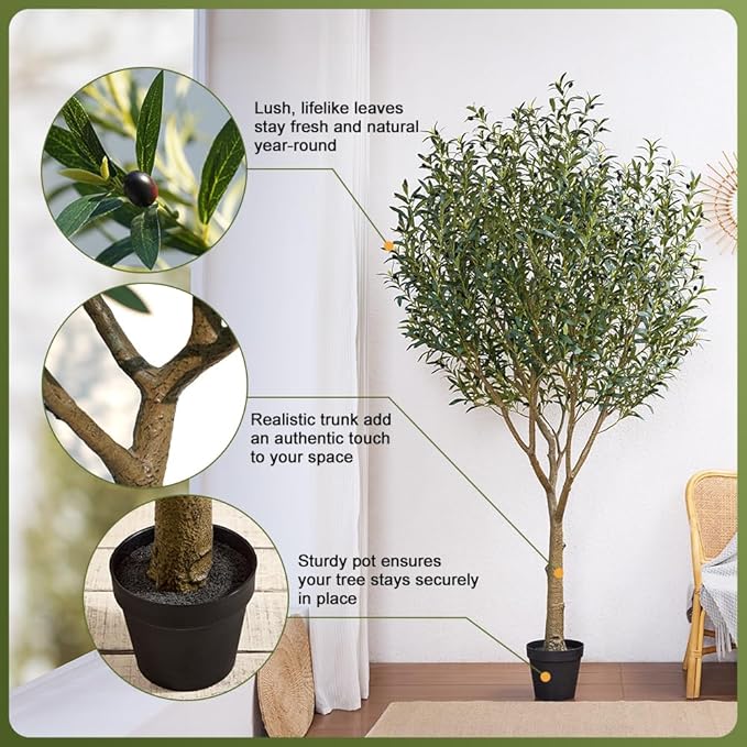 Artificial Olive Tree 8FT - Large Fake Olive Trees Indoor with 4028 Silk Leaves, Outdoor Potted Faux Plant with UV Resistant for Living Room,Office,Patio, Home Decor,VN157